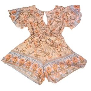 Floral Prairie Flutter Sleeve Romper Cottagecore Romantic Euro Summer Boho L